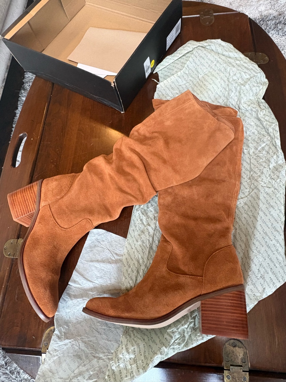 Kelsi Dagger Tall Suede Boots in Burnt Orange